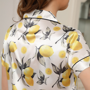 Silk Lemon Print Short Sleeves Pajamas Set