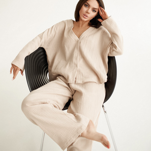 Two Piece Pure Cotton Wide Leg Pajamas Set