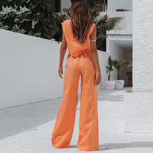 Load image into Gallery viewer, Orange Color Pure Cotton Wide Leg Sleeveless Pajamas Set
