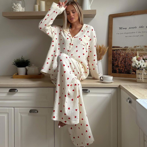 Love Print Pure Cotton Wide Leg Pajamas Set