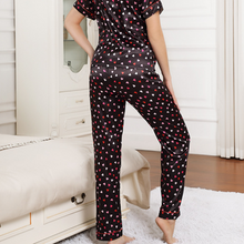 Load image into Gallery viewer, Heart Print Lapel Silk Pajamas Set
