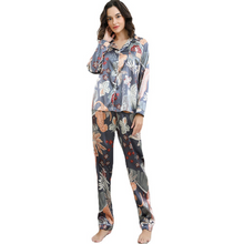 Load image into Gallery viewer, Leafe Print Silk Full Sleeve Pajamas Set
