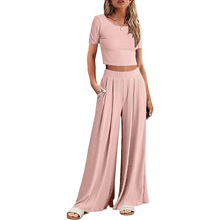 Load image into Gallery viewer, Wide Leg Pajamas With Matching Short Sleeve Top
