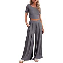 Load image into Gallery viewer, Wide Leg Pajamas With Matching Short Sleeve Top
