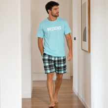 Charger l'image dans la galerie, Ensemble pyjama short homme imprimé lettres pour le week-end – Multicolore
