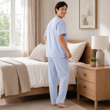 Charger l'image dans la galerie, Ensemble de pyjama pour homme en popeline à carreaux marine et blanc
