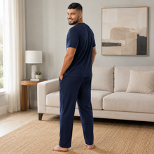 Charger l'image dans la galerie, Ensemble de pyjama pour homme en popeline à carreaux marine et blanc
