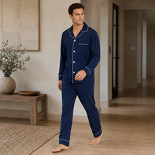 Charger l'image dans la galerie, Ensemble de pyjama pour homme en coton avec boutons
