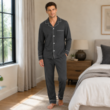 Charger l'image dans la galerie, Ensemble de pyjama pour homme en coton avec boutons
