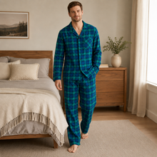 Charger l'image dans la galerie, Ensemble de pyjama en flanelle de coton à carreaux boutonnée pour homme
