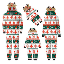Load image into Gallery viewer, White and Green Jumpsuit with hoodie Matching family Christmas Pajama Set
