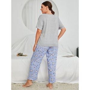 Flower Printed Plus Size Pajamas Set